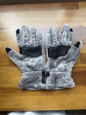 Weatherproof Gray fleece gloves with black touchscreen fingertips Small